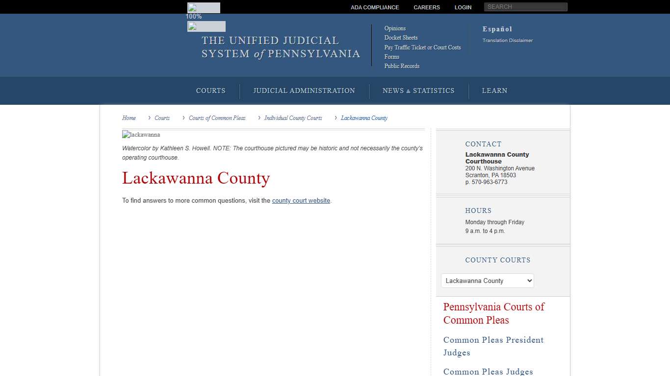 Lackawanna County | Individual County Courts | Courts of Common Pleas | Courts | Unified Judicial System of Pennsylvania
